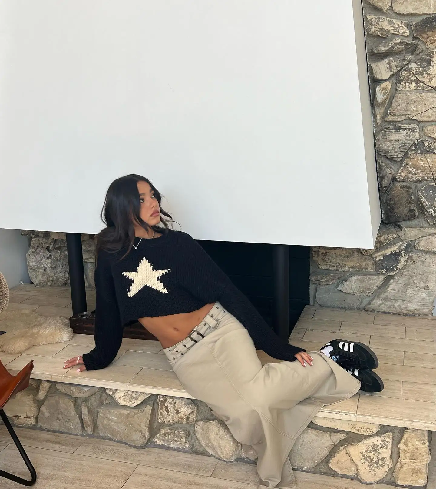 Укороченный свитер Deeptown Y2k с серыми звездами кардиган Женский винтажный уличный