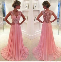 v neck prom dresses with applique lace sexy see through back robe de soir%c3%a9e femme long sweep tulle a line bridal formal gowns