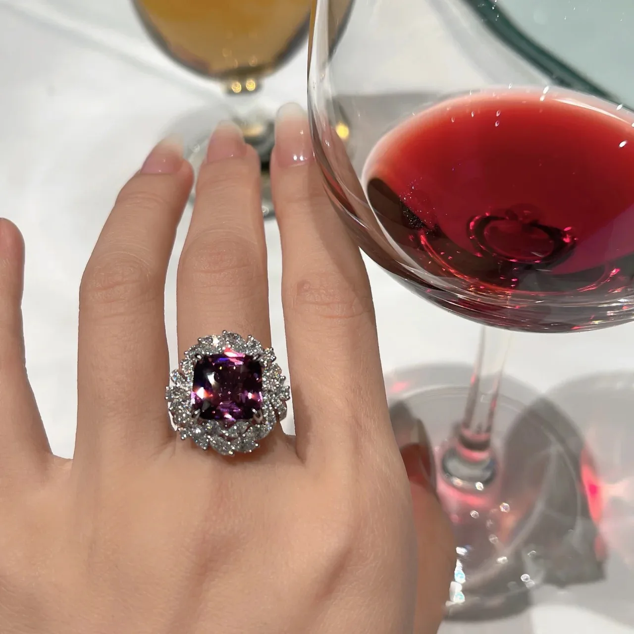 New Flower Super Flash Luxury Purple Bright AAA Zirconia Jewelry Wedding Lady Ring Prom Valentine's Day Anniversary Gift D840