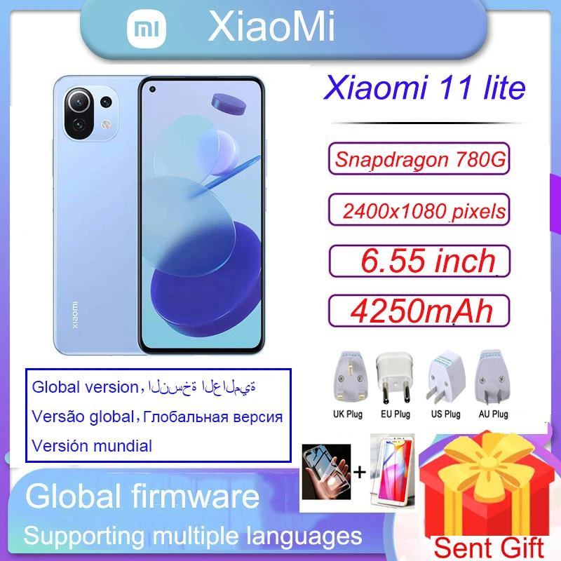 Смартфон Xiaomi Mi 11 Lite, NFC, сотовые телефоны, телефон с идентификацией на Snapdragon 780 ГБ, 64 мп, полный экран 90 Гц, сотовый телефон
