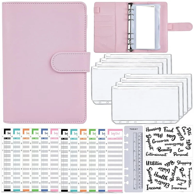 

A6 Cash Envelopes Binder Wallet,PU Budget Planner Notebook For Cash Budgeting,Envelope Wallet,Savings Money Binder