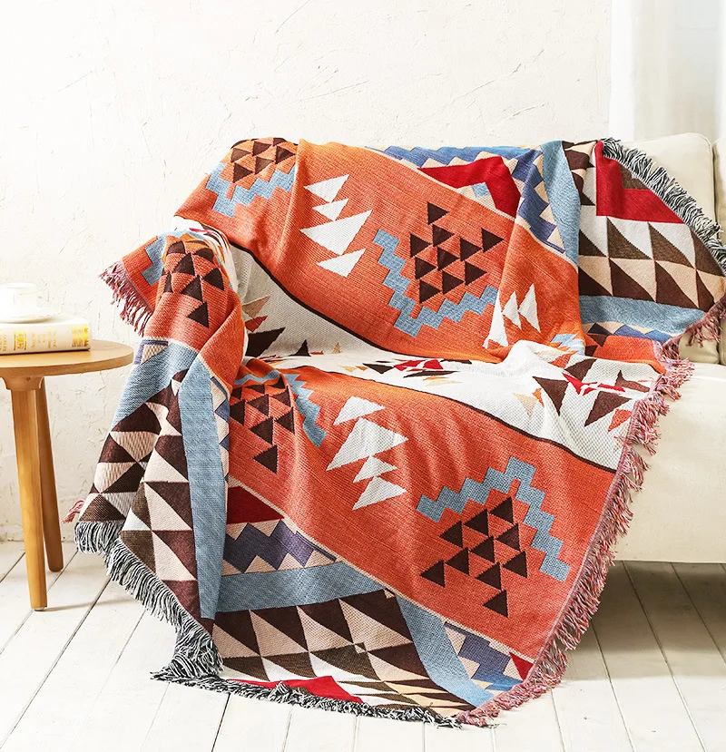 

Geometric Knitted Sofa Throw Blanket Boho Knit Chair Sofa Couch Cover Floor Carpet Bed Plaid Tapestry Bedspread