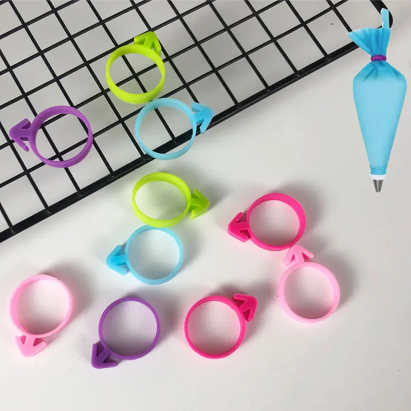 

10Pcs Reusable Silicone Cream Piping Bag Ties Fixed Rings DIY Piping Decorating Bag Rubber Band Lashing No Leaks Pastry Tool