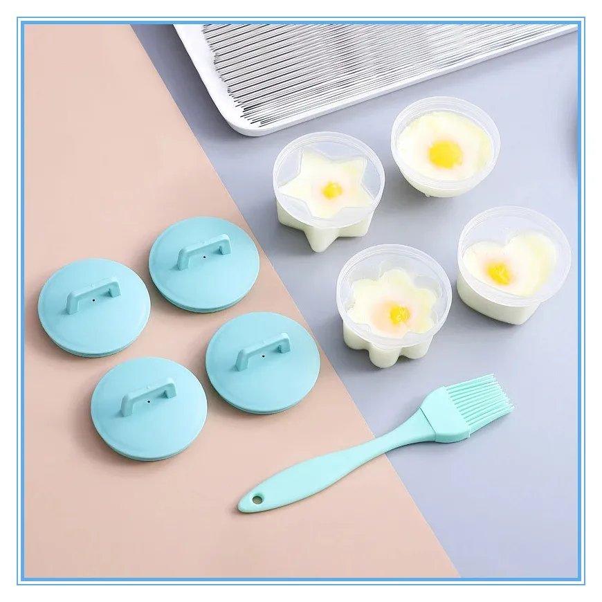 

4Pcs/Set Cute Plastic Egg Boiler Kitchen Cooking Tools Egg Mold Form With Lid Brush