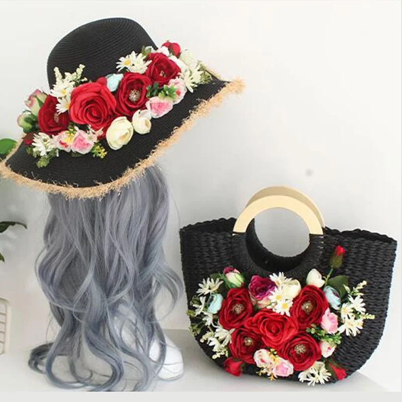 

Соломенная Сумка для женщин, повседневная плетеная вместительная сумочка на шнурке, в форме полумесяца, с цветами из ротанга, пляжная сумка на ремне, 2022