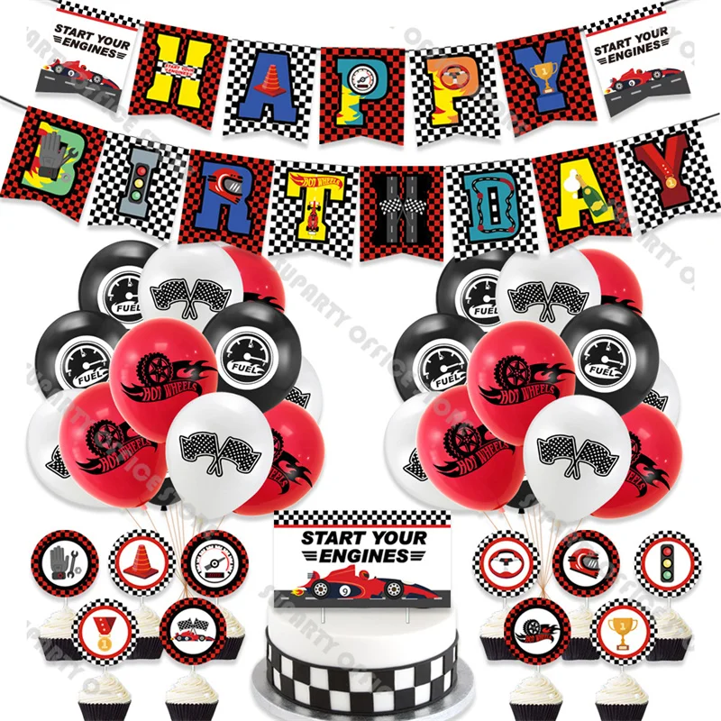 

Racing Theme Party Decorations Boys Birthday Pull Flags Balloons Racing Cake Flags Kids Birthday Banners Baby Shower Decorations