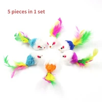 5pet supplies cat toys colorful feather plush mouse funny cat toy interactive training simulation little mouse pet toy
