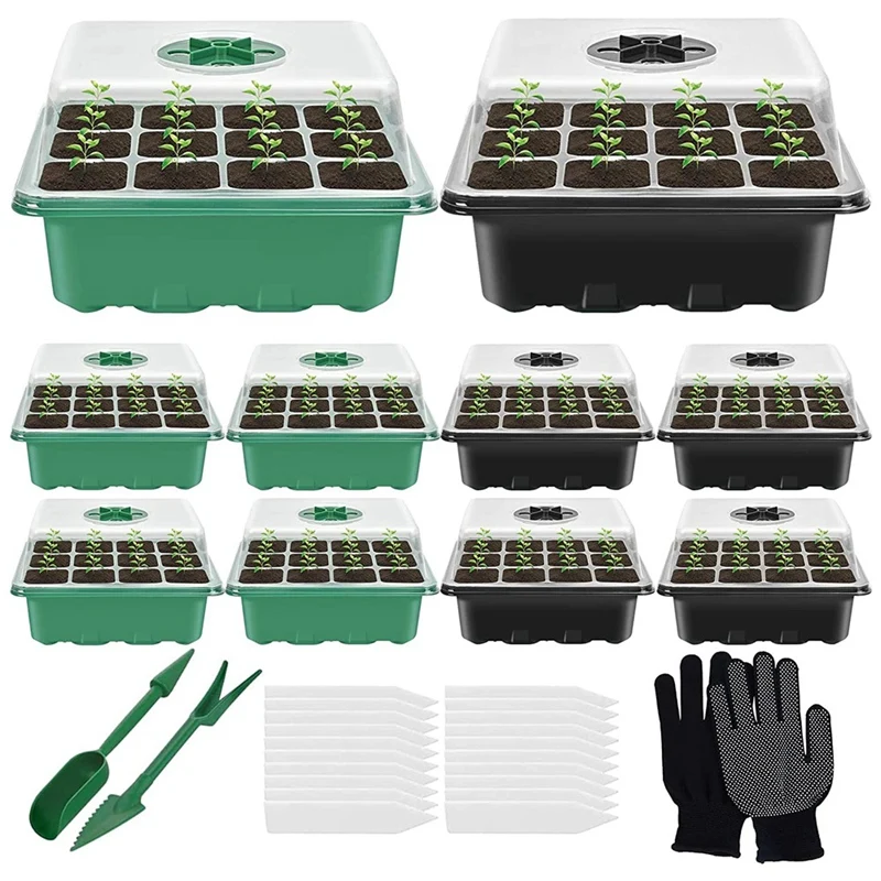 

10 Pieces Greenhouse For Up To 12 Plants Per Propagator, Indoor Greenhouse Propagator With Lid And Ventilation