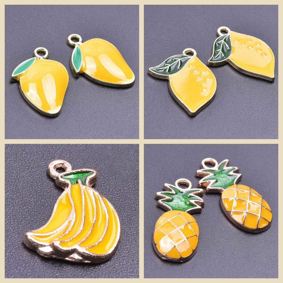 

10pcs Charms Enamel Lemon Mango Banana Pineapple Charm for Jewelry Making Supplies Yellow Fruit Pendant DIY Bracelet Accessories