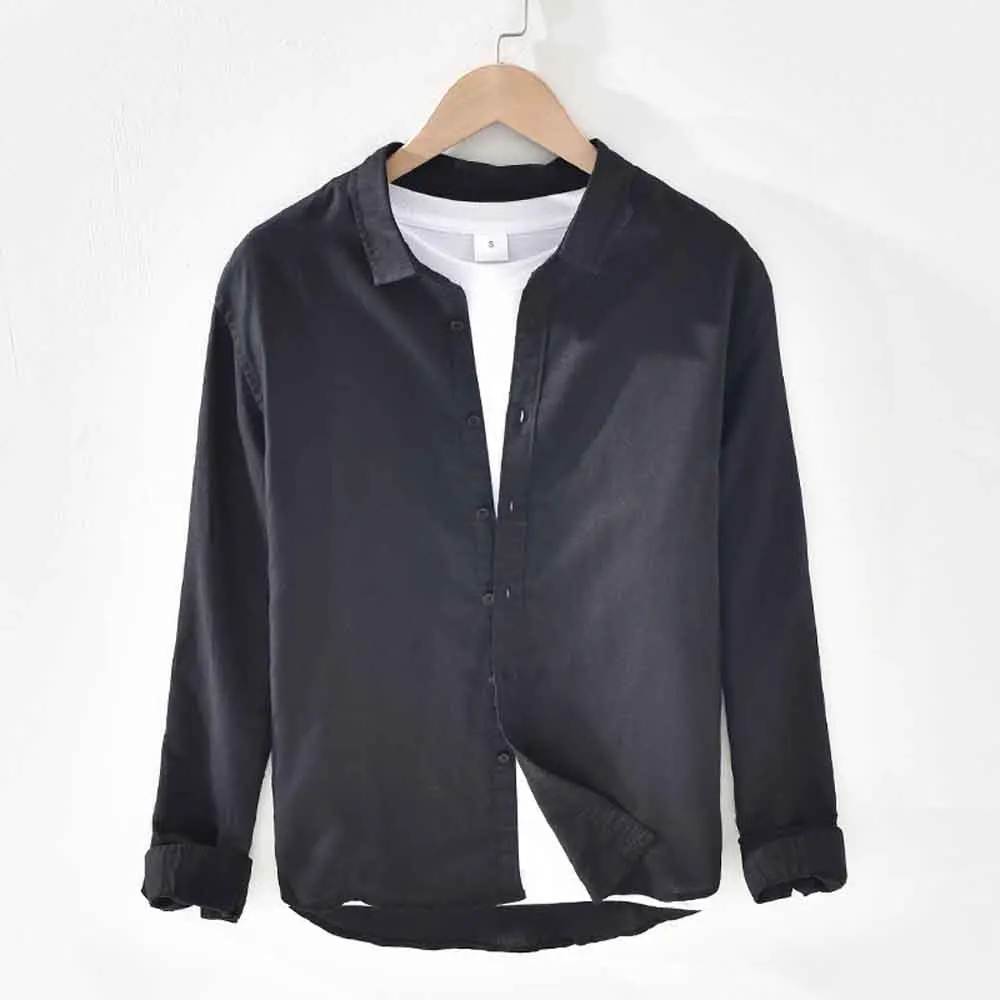 Shirts Men's Shirts Club Casual Blouse Tops Solid Color Shirts Men Cotton Line Shirt Simple Basic Camisa Male