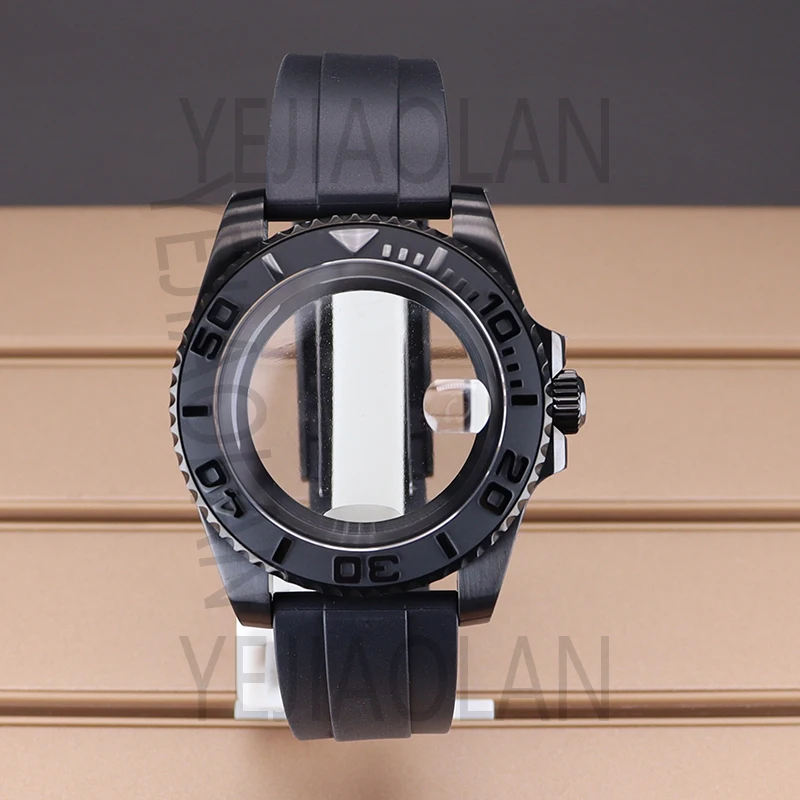 40mm Black Men's Watch Cases Rubber Strap For YACHT-MASTER Seiko nh34 nh35 nh36 nh38 Miyota 8215 eta 2824 Movement 28.5mm Dial