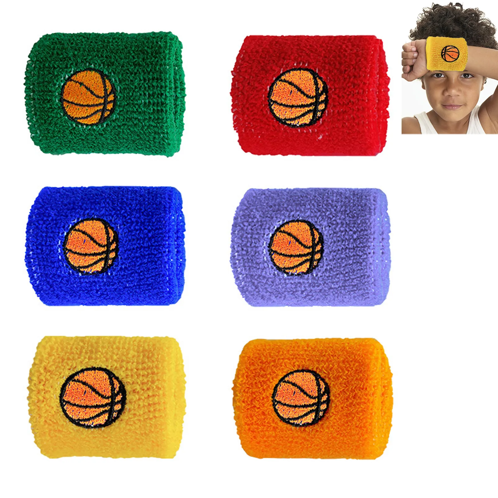 

6 Pieces Kids Sweatbands Sports Designs Soccer Basketball Football And Baseball Patterns Kids Sweatbands Solid Durable Safely