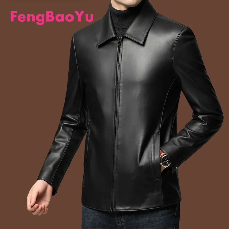 

Fengbaoyu Sheep Leather Men's Coat Autumn and Winter Youth Lapel Jacket Fashion Short Black Coat Temperament Men's Free Shipping