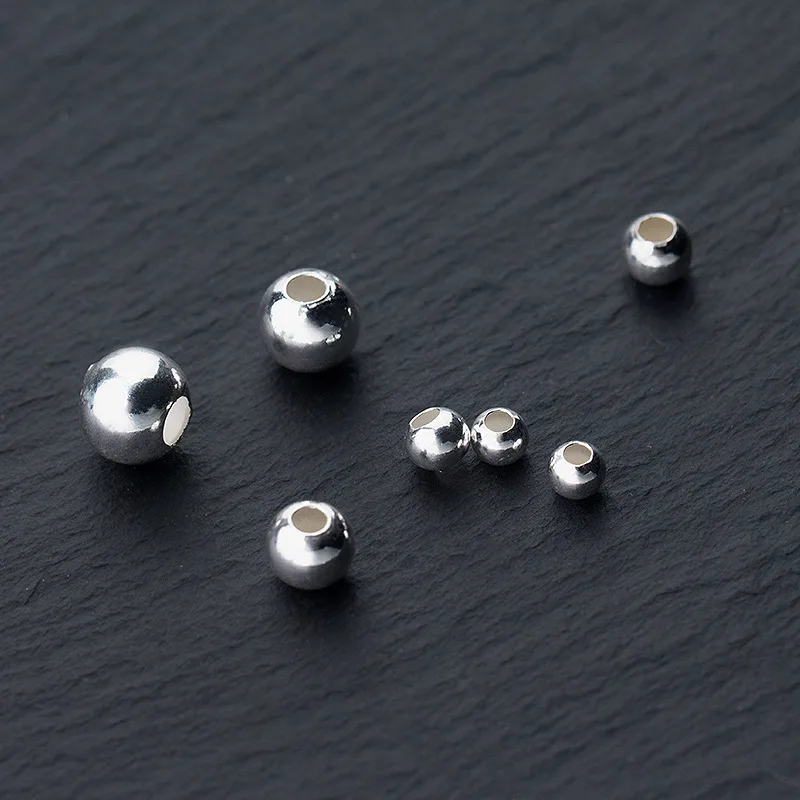 S925 Silver Beads Wholesale Light Beads Round Beads Positioning Beads DIY Bracelet Necklace Handmade Jewelry Accessories