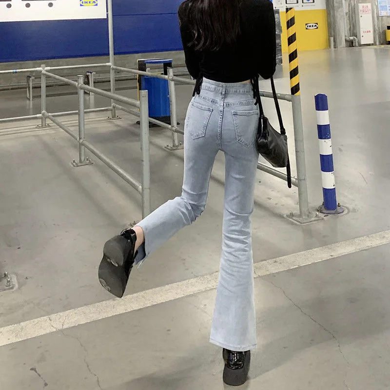 CGC Vintage Lace High Waist Women Flared Jeans Casual Wide Leg Denim Pants Korean Fashion Straight Streetwear Jeans Trousers