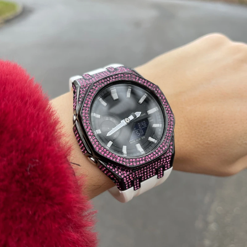 Diamond Case Rubber Strap Modification Kit for Casioak GA2100 GMAS-2100 Mod Kit Metal Steel Bezel for Casioak GA-2100/2110 Strap