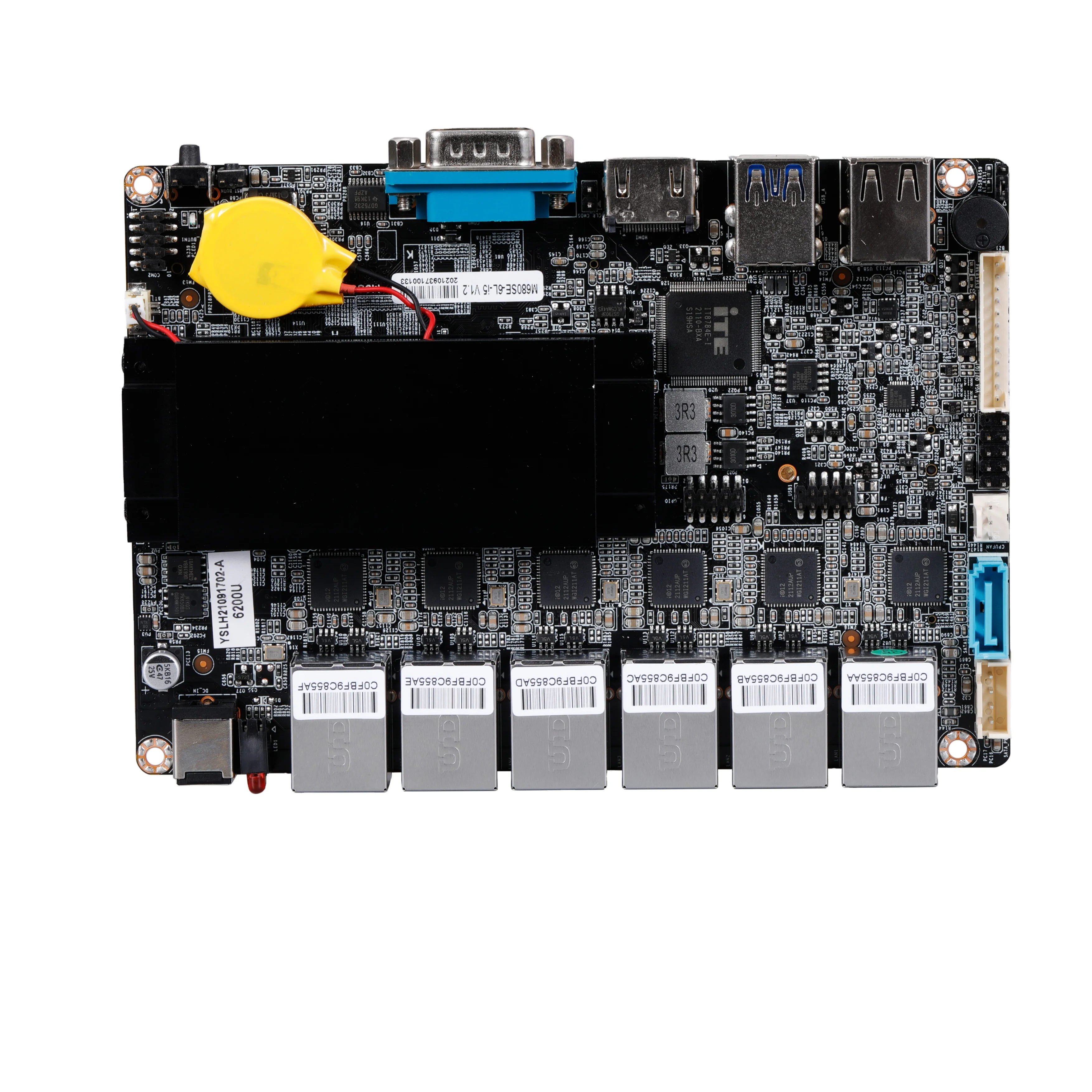Фото Тонкая безвентиляторная материнская плата Mini ITX с 6 LAN портами (6*1GbE), 4 USB, поддержкой Mini-PCIE, Wi-Fi и 4G/3G для серверов или фаерволлов №1
