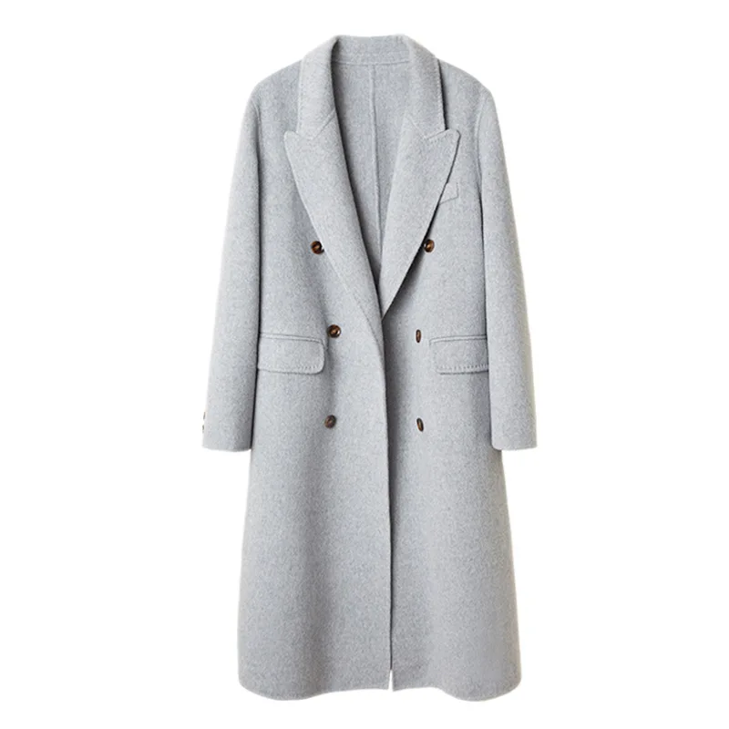 

Women's Elegant Lapel Collar Double Breasted Regular Wool Overcoat Coat Belt Retro Plain Long Winter Jacket For Ladies