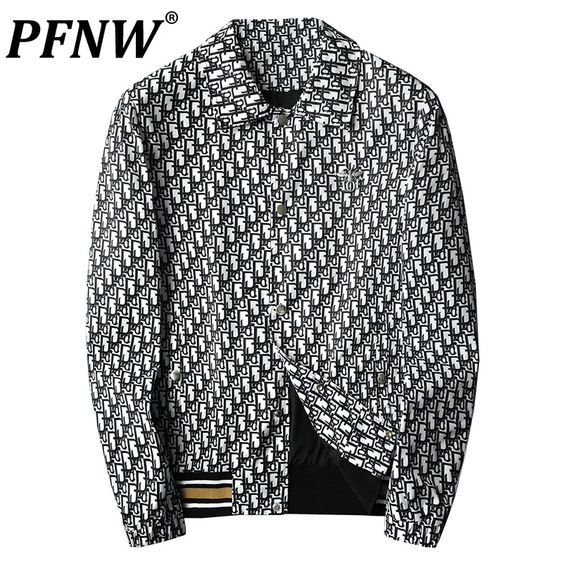 

Мужская винтажная куртка с принтом PFNW, голубая Повседневная куртка в стиле High Street, в контрастном стиле, темно-синего цвета, верхняя одежда дл...