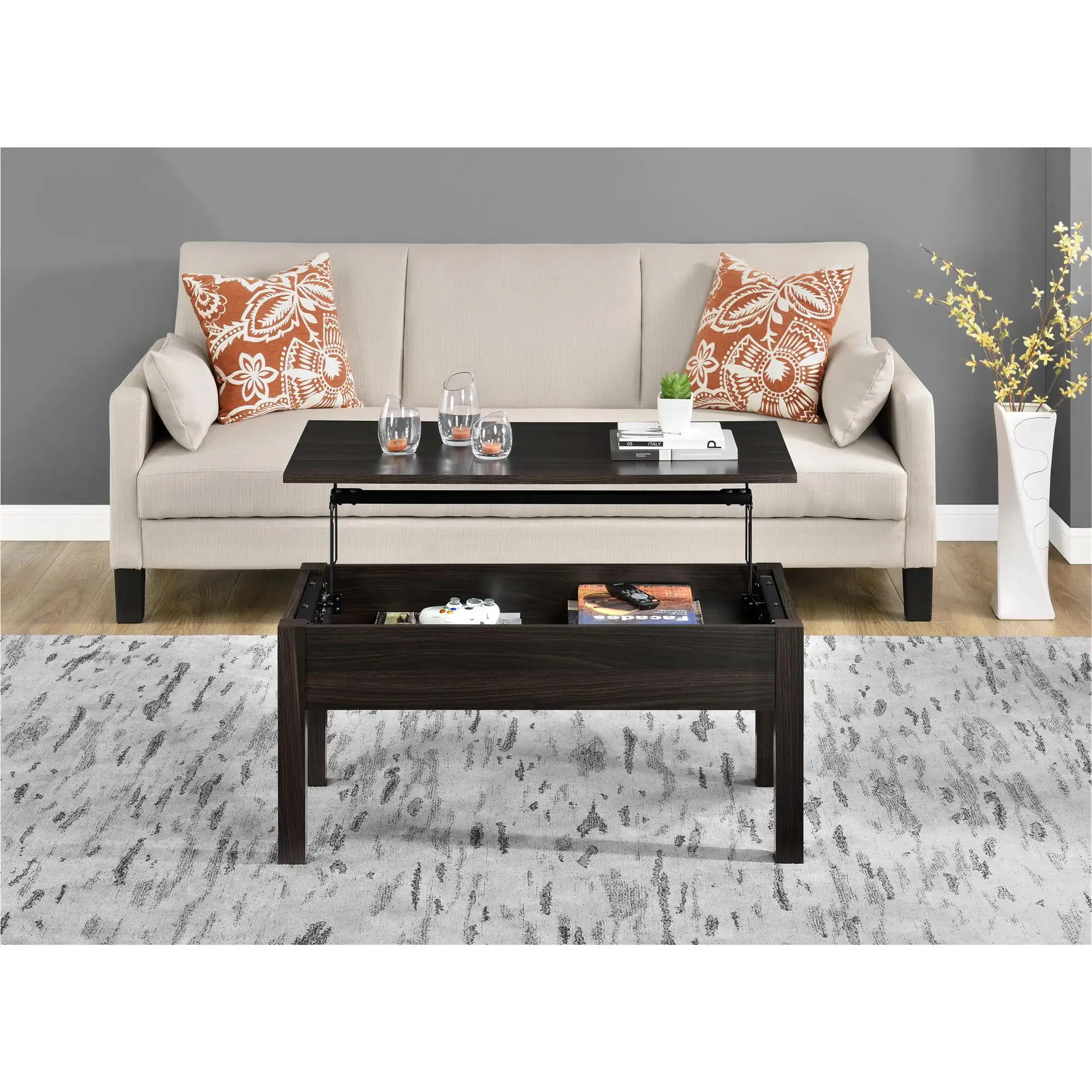 

Lift Top Coffee Table Computer Desk Height-adjustable Desks , Espresso