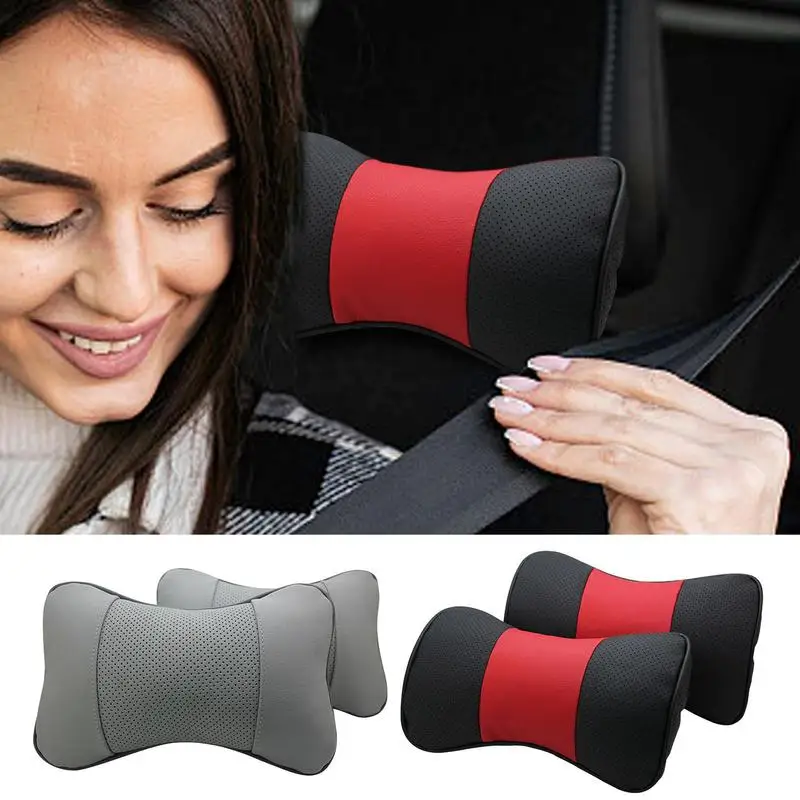 

Car Headrest Pillows Cowhide Neck Rest With Soft Memory Foam Supportive Neck And Head Pillow For Car Seat SUV Truck Office