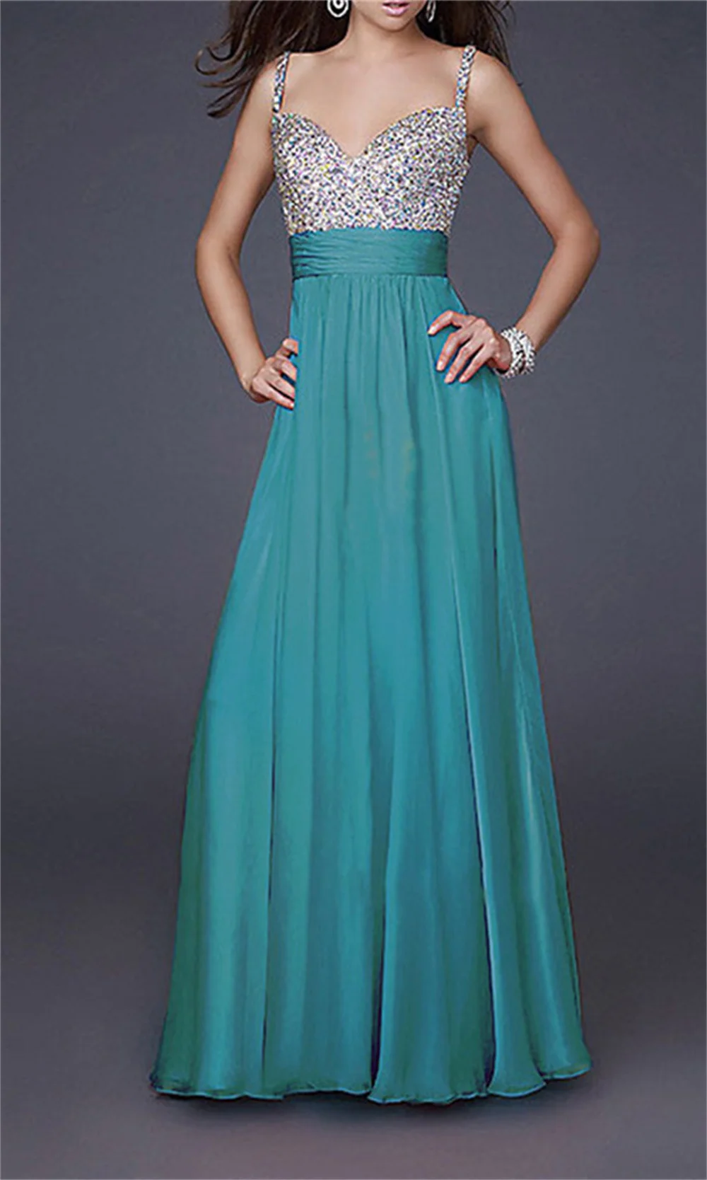 Women Chiffon Party Dress Sexy Spaghetti Deep V-neck Dress Fashion Slim Waist Sequins Patchwork A-Line Prom Evening Dresses