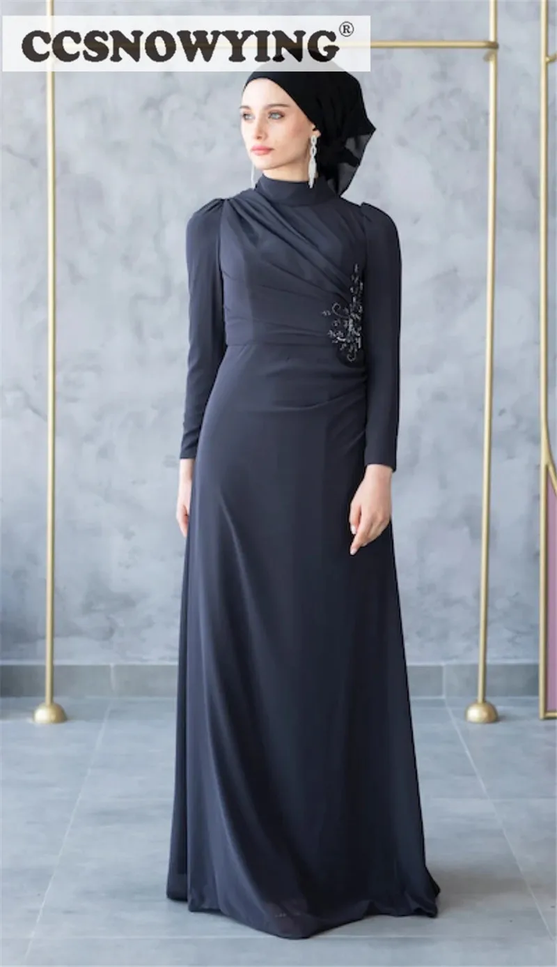 

Женское шифоновое платье с длинным рукавом, длинным рукавом и высоким воротом