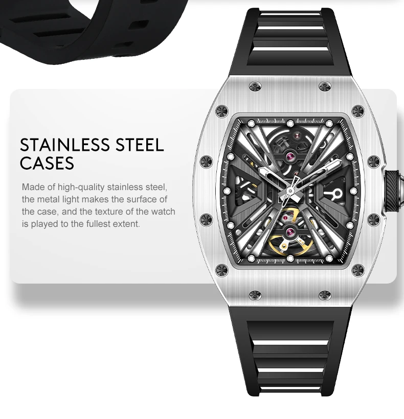 Лидер продаж 2025 года полые автоматические часы спортивные бочкообразные