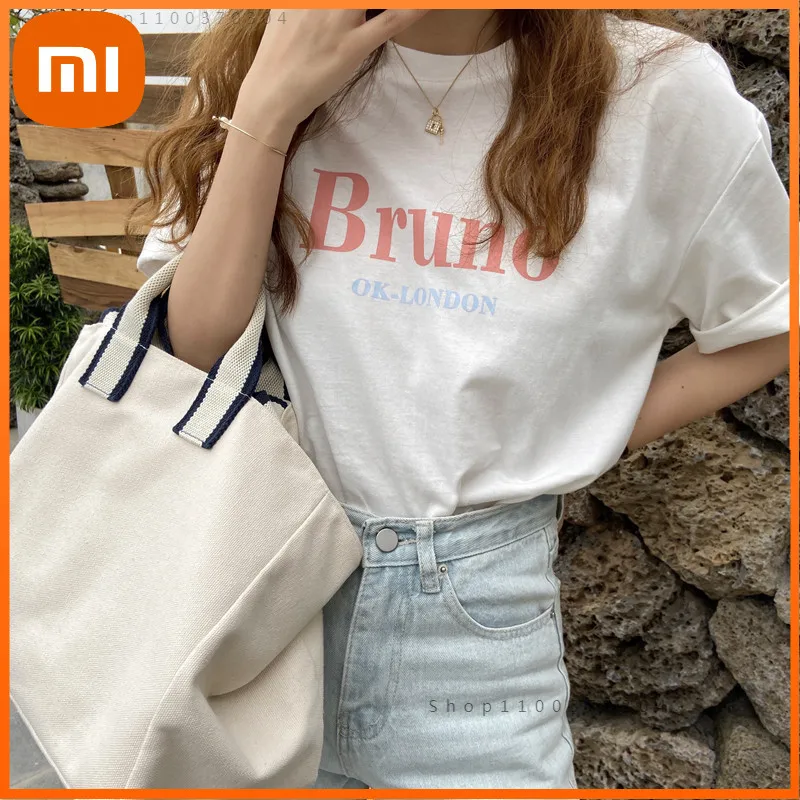 

Женский хлопковый топ с коротким рукавом, круглым вырезом и надписью