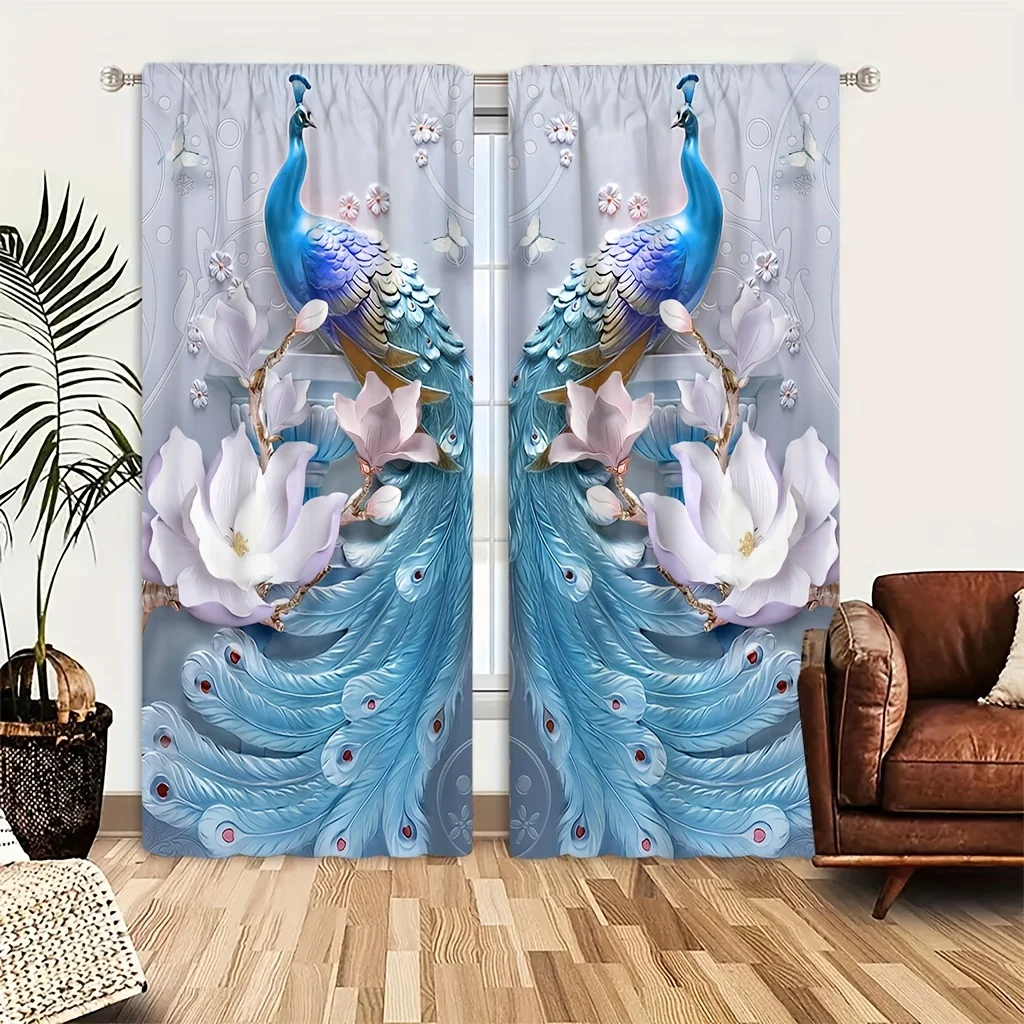 

3D Animal Peacock Aesthetic Pattern 65%Sunshade Curtain 2 Pieces of Living Room Bedroom Home Decoration Bed Empty Hook