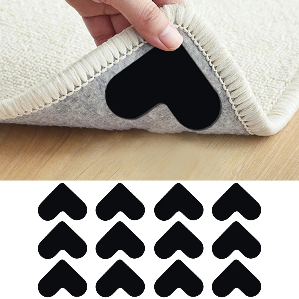

4/8/12/16pcs Heart Shape Reusable Rug Gripper Anti-skid Rubber Mat Non Slip Patch Tape for Tile Floors Carpets Corners Pad