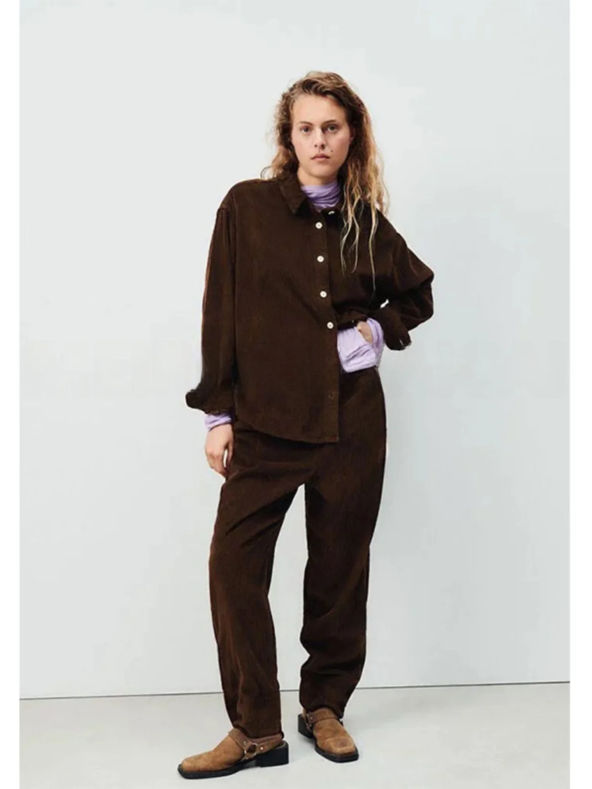 American Casual 24 Autumn and Winter Retro Corduroy Classic Curved Hem Long sleeve Shirts