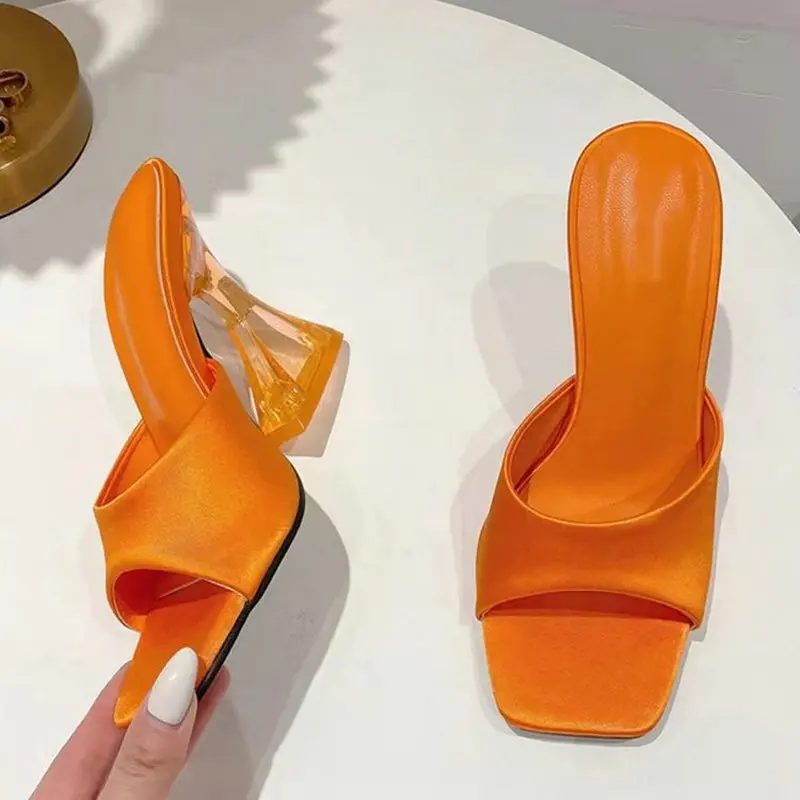 

2023 Summer Women's Shoes Slippers Silky Wide Simple Transparent High Heels Comfortable Fashion Slides Sandals Pumps Chaussure