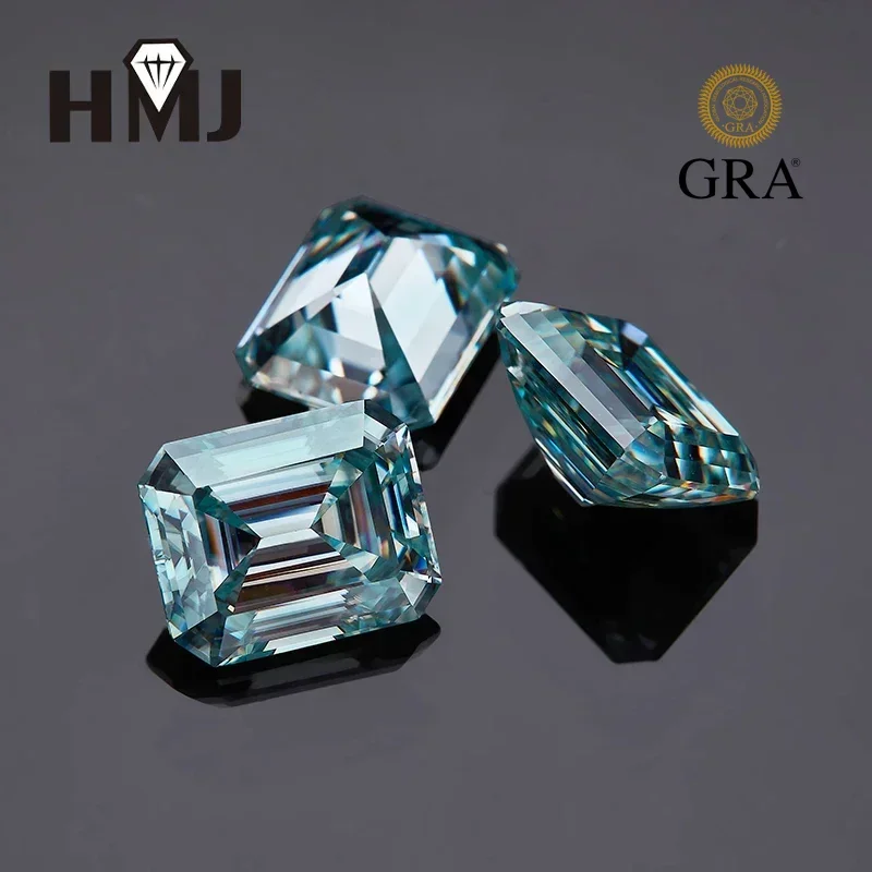 Свободные муассанитовые камни Изумрудная огранка Небесно-голубой цвет D Синий