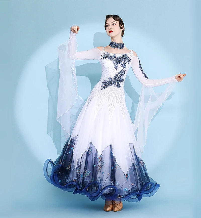 

Women Advanced Standard Ballroom Dance Dresses Long Sleeve Tango Ballroom Dance Dress Adult Waltz Competition Dancing Skirt