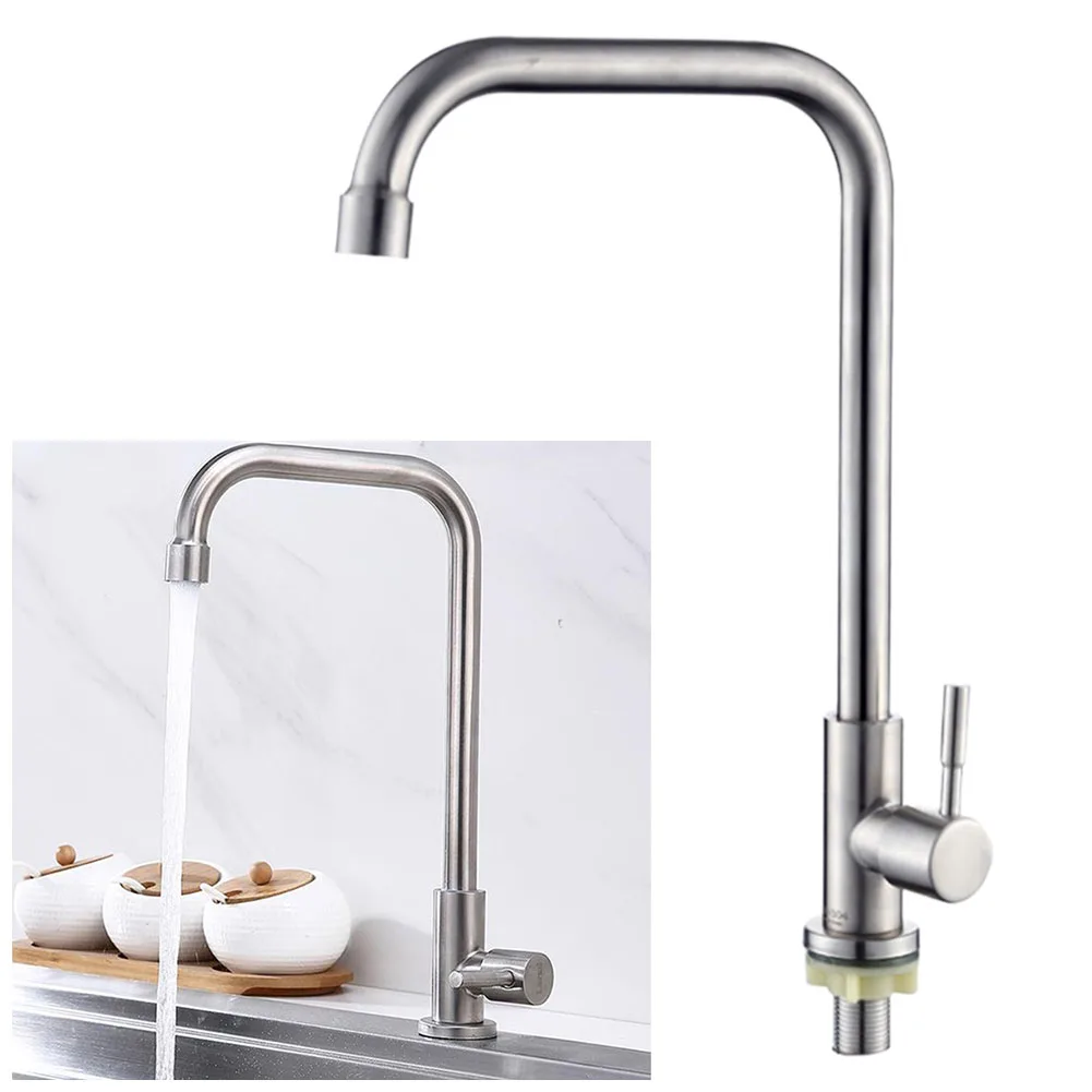 

304 Stainless Steel Kitchen Faucet Water Purifier Single Lever Hole Faucet Cold Vertical Single Cooling 7 Shape Kitchen Tap