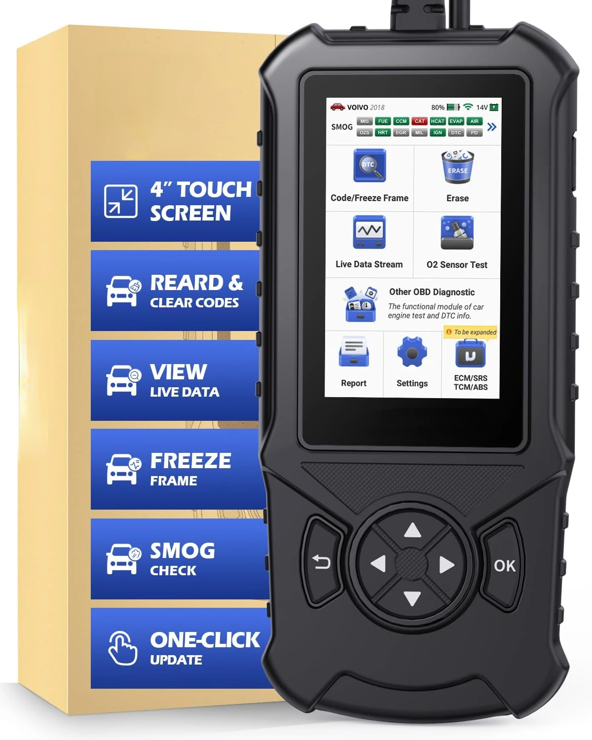 

CDE900 OBD2 Scanner, Full OBD2 Car Code Reader Diagnostic Scan , 4" Touchscreen & Android 6.0, AutoVIN, Emission Test, L