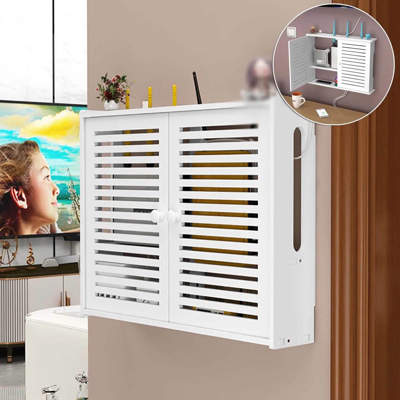 

Box Organizer Box Wooden Router Power Box Plastic Router Wall-mounted Wifi Wireless Wire Cable Storage Storage Shelf Plug