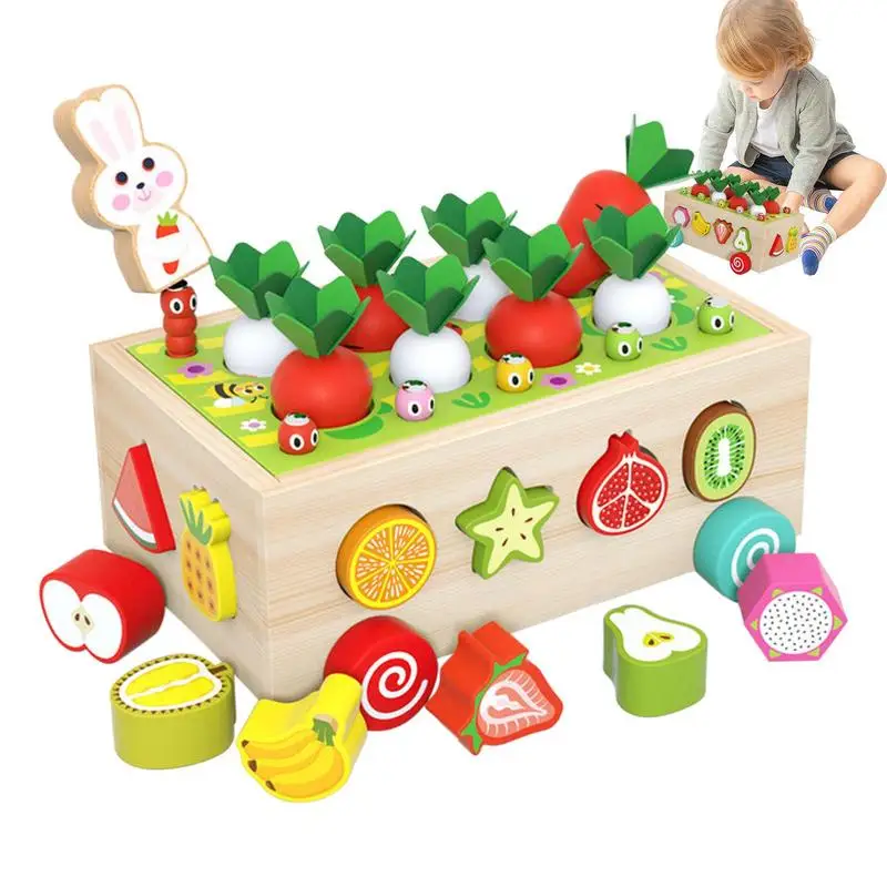 

Carrot Harvest Game Wooden Toys Wooden Shape Sorting Orchard Pulling Car Shape Sorting Matching Wooden Toys For Toddler Boys