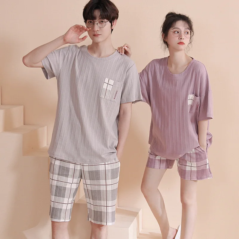 Summer Couple Pajamas Set New Green Little Dinosaur Loose Cotton Nightwear Mujer Casual Home Suit Sweet Sleepwear For Women Men
