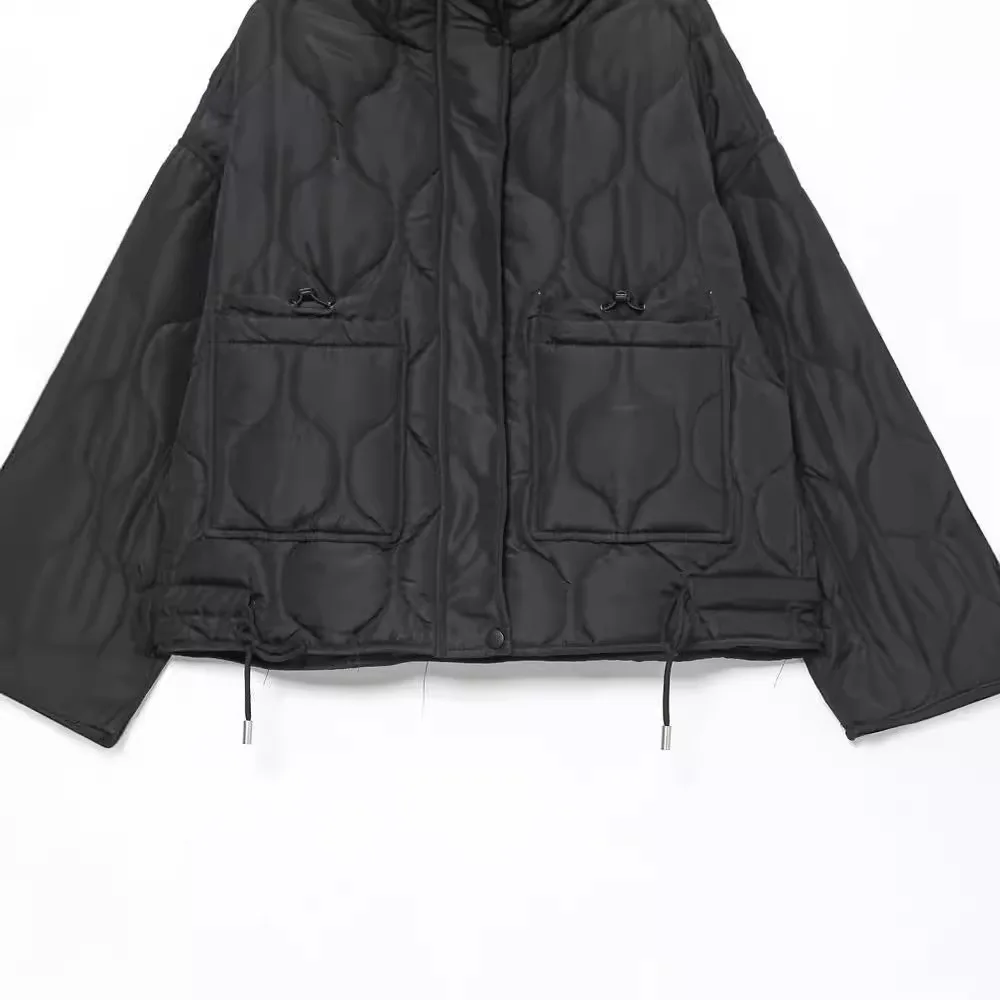 Женская хлопковая куртка с воротником-стойкой и карманами