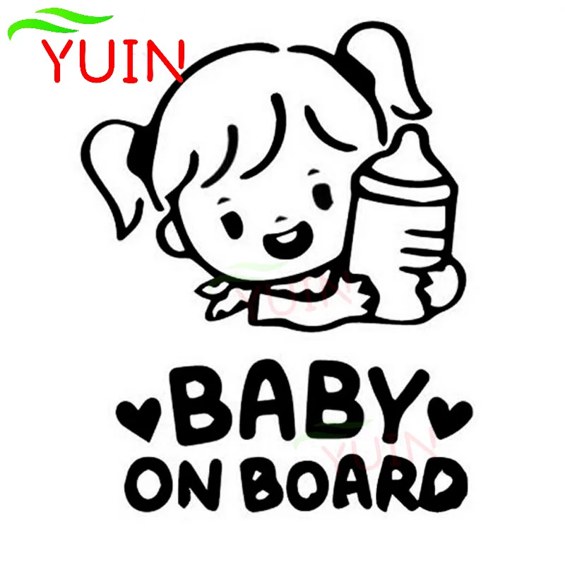 

Baby Car Cartoon Cute Little Girl Holding Baby Bottle Sticker Personality PVC Waterproof Decal Black/White/Red/Laser/Silver