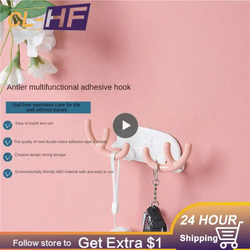 

Door Antlers Key Hook Up Wall Viscose Plug Storage No Punching Nordic Wall Hanging Household