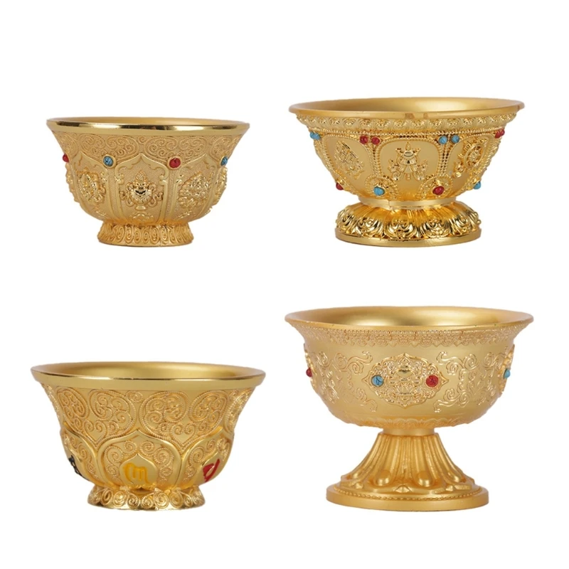 

Water Cup for Buddha Eight Auspicious Bowls Gilded Gold Copper Bowl Buddhist Ornaments Holy Water Cup Buddhist Temple 40JE