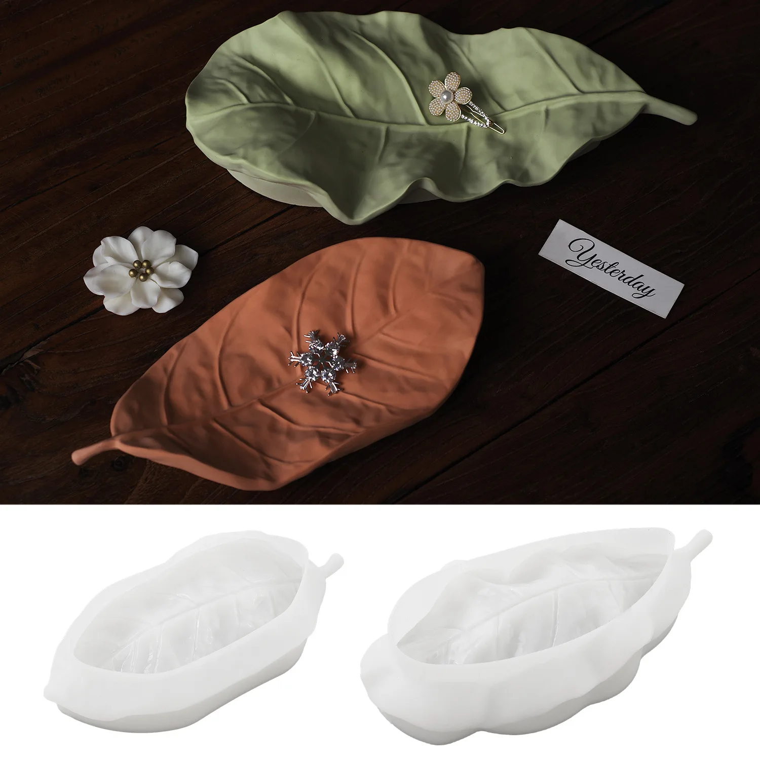 

Mirosie Diy Crystal Epoxy Resin Molds Gypsum Cement Leaf Tray Dish Storage Tray Mirror Silicone Mold Home Decoration Resin Mold