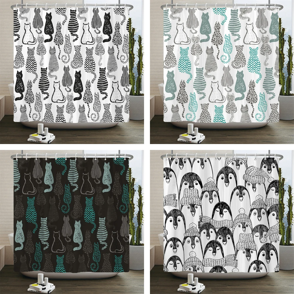 

Funny Cat Dog Shower Curtain Cartoon Animal for Children Waterproof Polyester Creative Personality Home Decor Bathroom Curtains