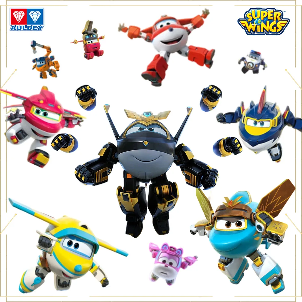 Фото Игровой набор AULEDY Super Wings: Трансформирующиеся фигурки, полный комплект из 41 персонажа, черно-золотые фигурки Джетта и Джерома, роботы, для детей №1
