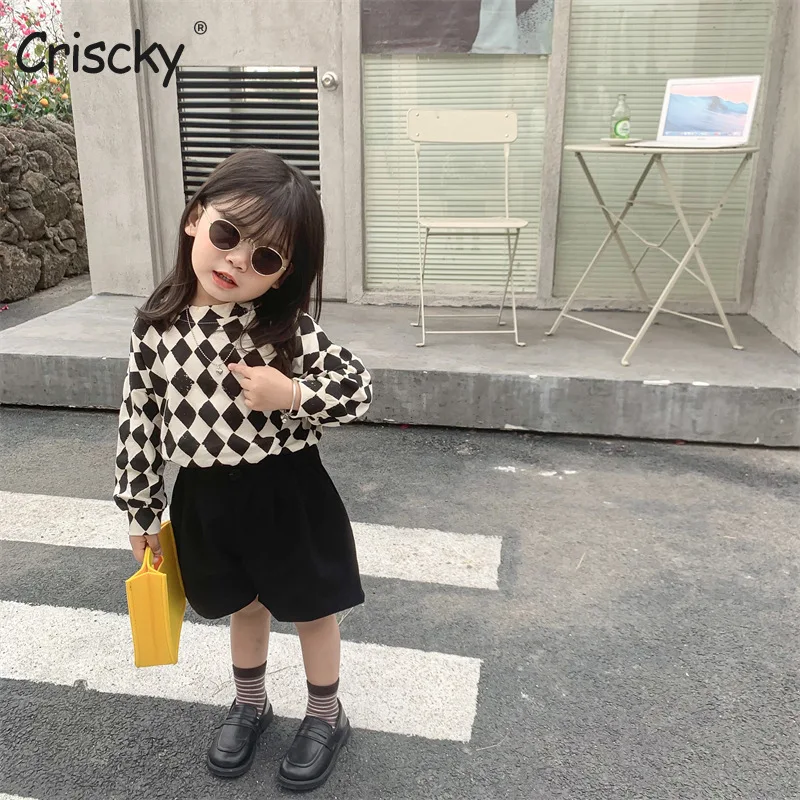 

Criscky 1-5T Toddler Kid Baby Boys Girls Clothes Spring Cotton Tees Long Sleeve Solid Plaid T-shirt Children Top Infant Blouse