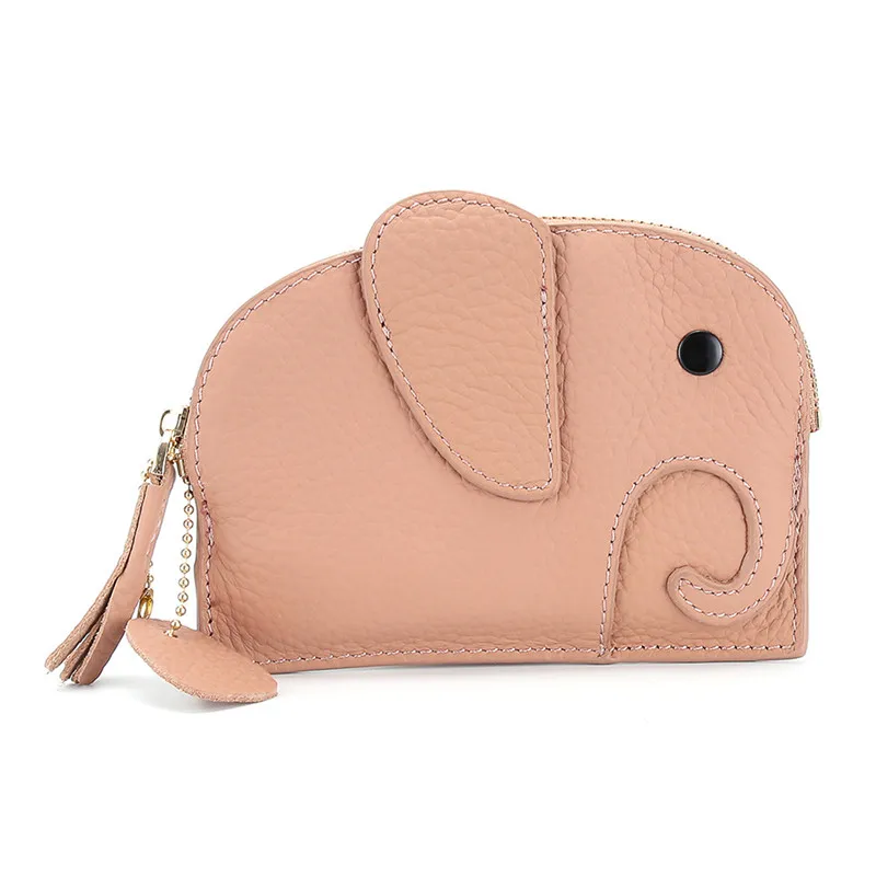 

First Layer Cow Leather Girl Handbags Wallet 1 Card Slot Key Ring Versatile Lady Lovely Elephant Bags Neat Animal Coin Purses