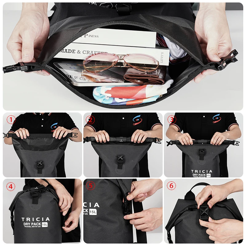 15L Outdoor Waterproof Swimming Bag Bucket Dry Sack Storage Bag Rafting Sports Kayaking Travel Waterproof Backpack   XA182Y